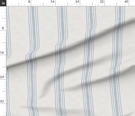 Spoonflower; Blue Ticking Stripe French Farmhouse Country Rustic Neutral Cottage Simple Traditional Custom Printed Fabric by Spoonflower Various Fabrics by the Yard or Fat Quarter; Category:Crafting Fabric; Image:1